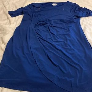 Gathered on side blue dress